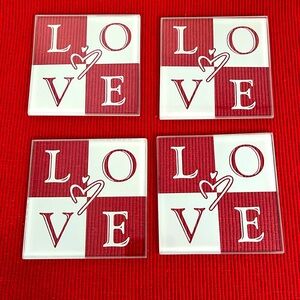 NWOT 4 glass LOVE coasters